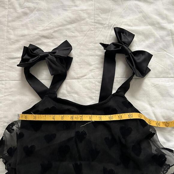 NWT Black flocked heart tulle tiered ruffle dress with bow strap detail - Picture 7 of 8